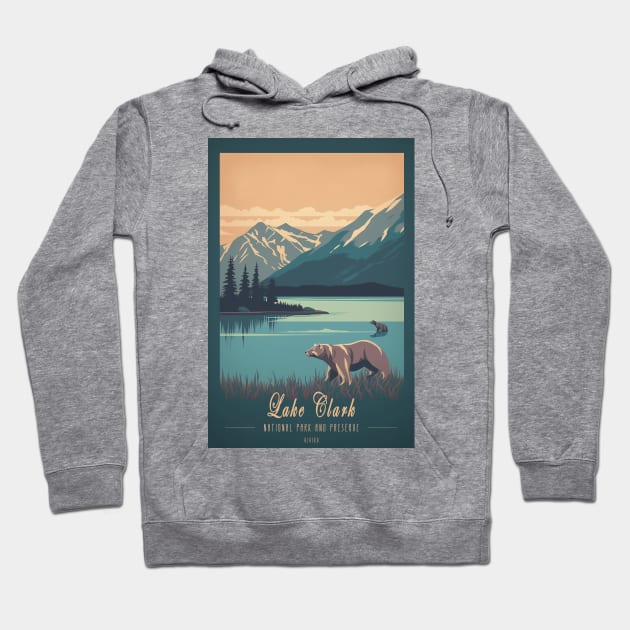 Lake Clark National Park Vintage Travel Poster Hoodie by GreenMary Design